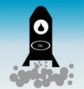 Black rocket with the emblem of oil and the inscription in an oval `oil` taking off against the blue sky